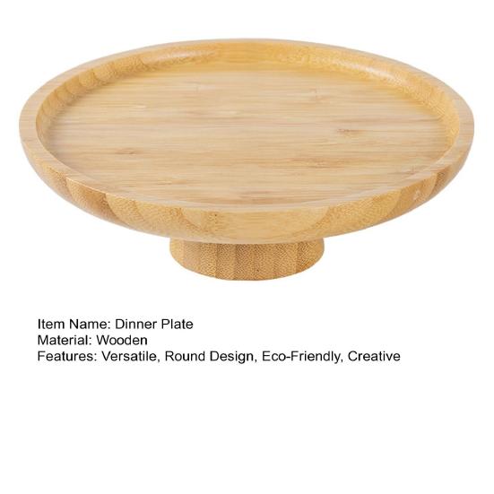 Wooden Dinner Plate Round Serving Platter High Stand Sushi Dish Food Serving Trays for Fruits Salads Dessert Bread Cake