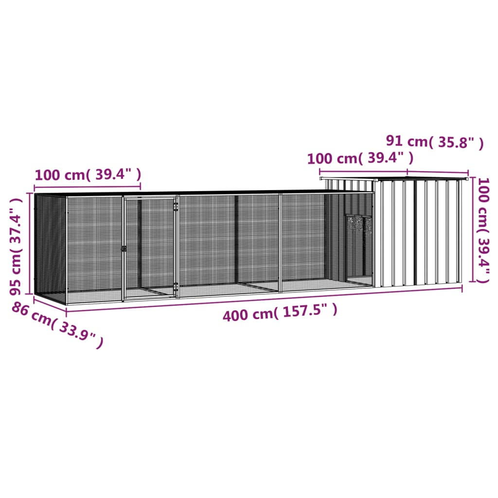 Chicken Coop Anthracite 400 x 91 x 100 cm Galvanized Steel