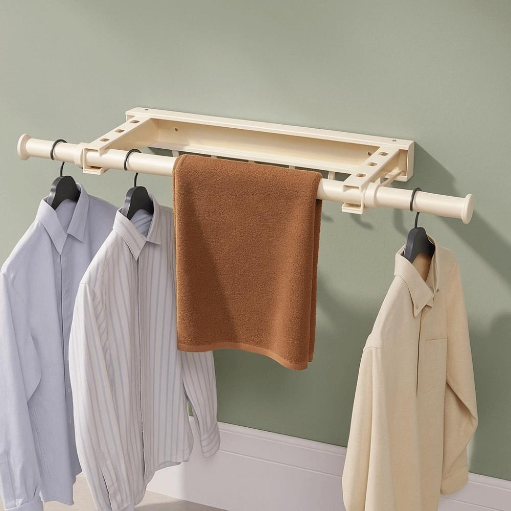 Carbon Steel Telescopic Clothes Rack Wall Mounted Laundry Drying Rack Apartment