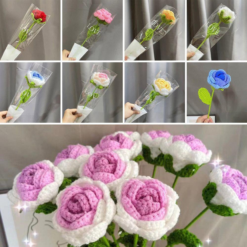 Rose Wedding Decoration Woven Hand Knitting Rose Artificial Flower Fake Flowers Knitting Flower