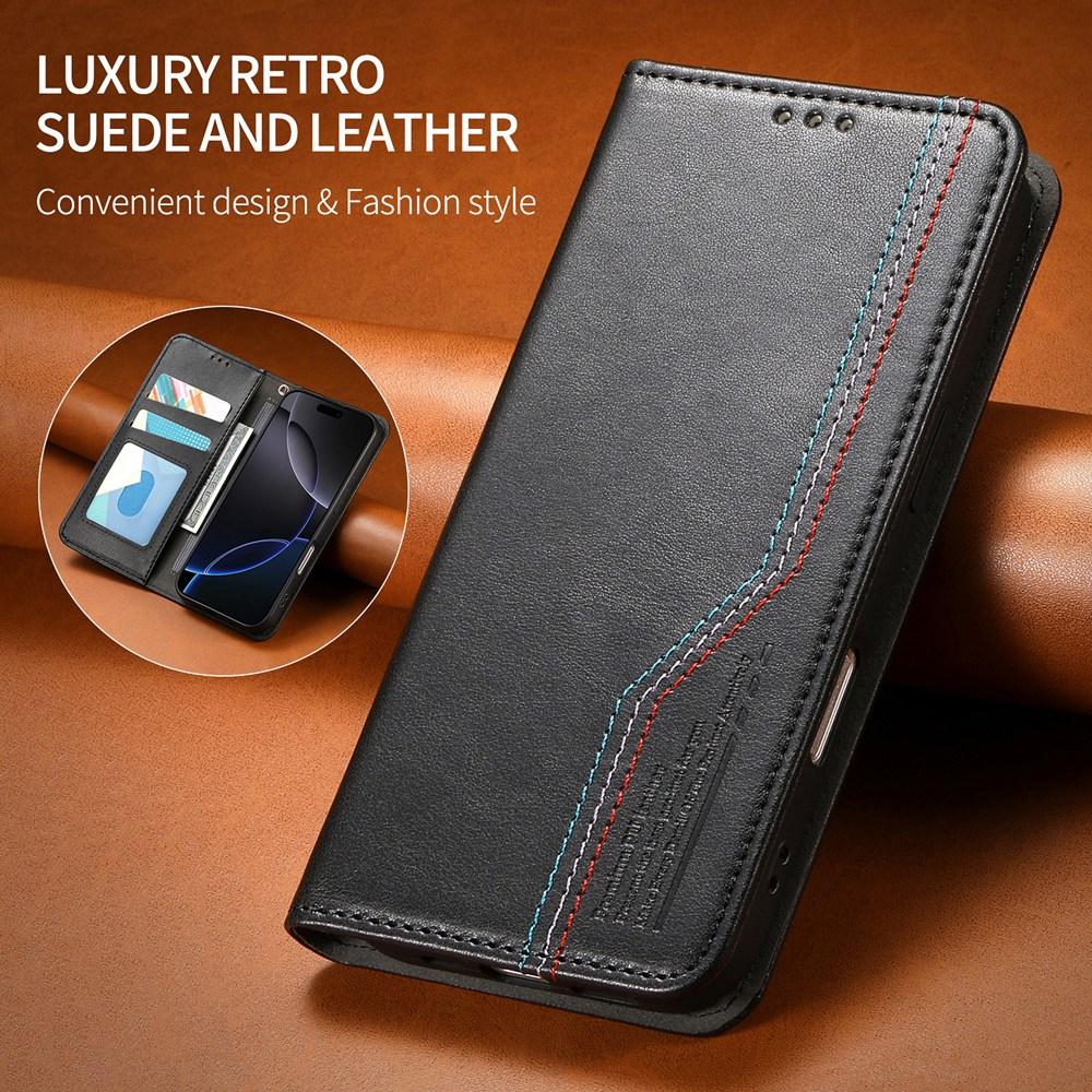 Ультратонкий прочный магнитный чехол-кошелек для телефона со слотами для карт, фоторамкой и регулируемой подставкой для просмотра - Нескользящий ремешок на запястье для iPhone / Samsung