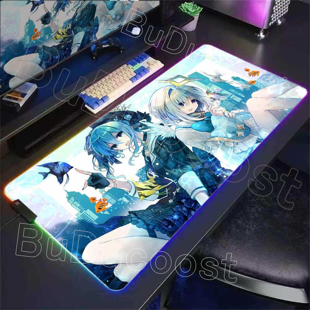 RGB Glowing HD Anime Mousepad Pretty Abime Girl Mouse Pad Hololive Amane Kanata Desk Mat Computer PC Cabinet Kawaii Keyboard Pad