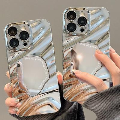 Подходит для чехла для мобильного телефона Apple 15 IPhone 14promax Гальванизированное серебро Волнистый откидной зеркальный 13/12 Силиконовый 8/7