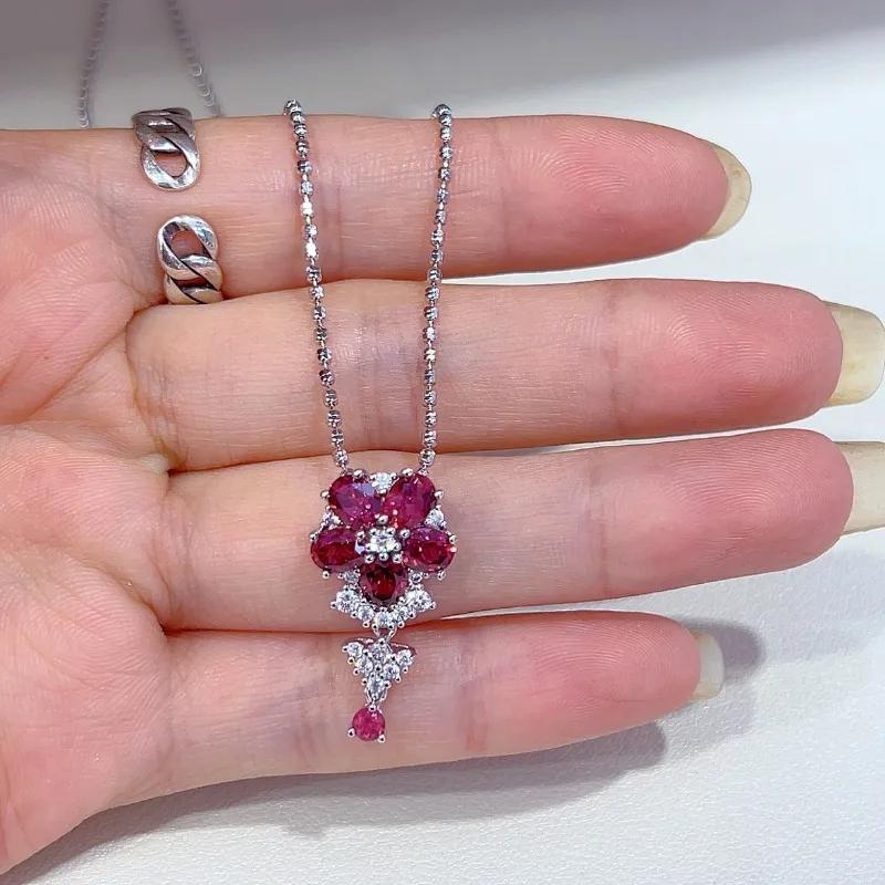Sace Gems Сертифицированное стерлинговое серебро S925 4*5 мм, ожерелья с подвесками из натурального граната для женщин, для помолвки, коктейльной вечеринки, изящные ювелирные изделия