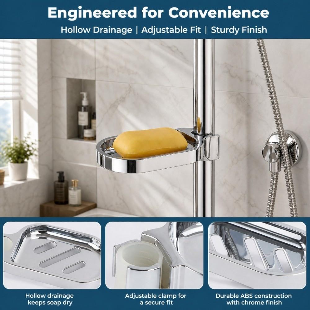Clip-on Design Soap Holder ABS Soap Tray Shower Rod Soap Dish Bathroom Shower Kitchen Sink
