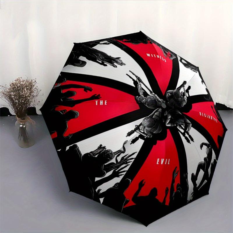 1pc Resident Evil Pattern Umbrella, Fashionable, Personalized, High-Value Folding Umbrella, a Must-Have for Summer, 8-Rib Durable Iron Frame, Tri
