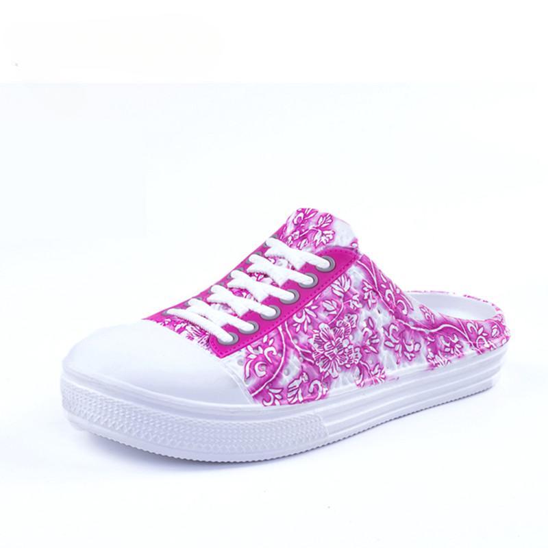 Новые женские модные сандалии без шнуровки, легкие удобные с цветочным принтом, дышащие уличные пляжные тапочки на плоской подошве с круглым носком