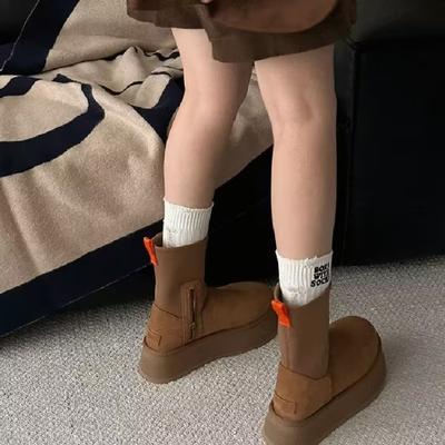 Эластичные носки-трубы ботильоны на толстой подошве на среднем каблуке меховые интегрированные зимние ботинки 2025 зима новые набивные утолщенные хлопковые ботинки