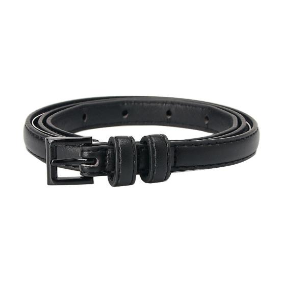 Women Thin Pants Belt Solid Color Faux Leather Waistband Adjustable Length Multi Holes Design Jeans Belt