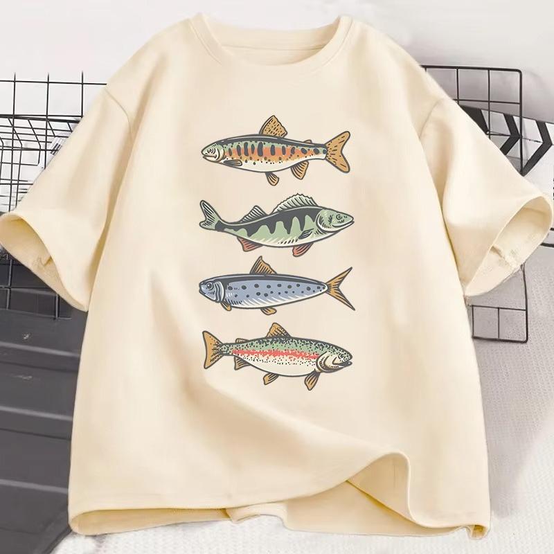 Funny Colorful Fish Print Shirts Humor Tee Short Sleeve Unisex Unisex Clothes Tops New Style Hot Sale Fishing Tshirt For