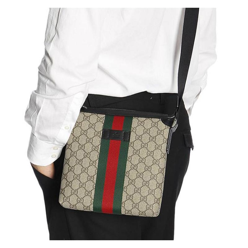 Gucci Simple classic striped webbing leather logo canvas patchwork canvas bag messenger bag shoulder crossbody bag regular men's style