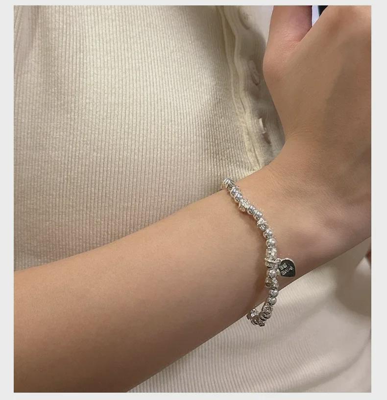 Эластичный браслет из стерлингового серебра 925 пробы с геометрическим узором и текстурой