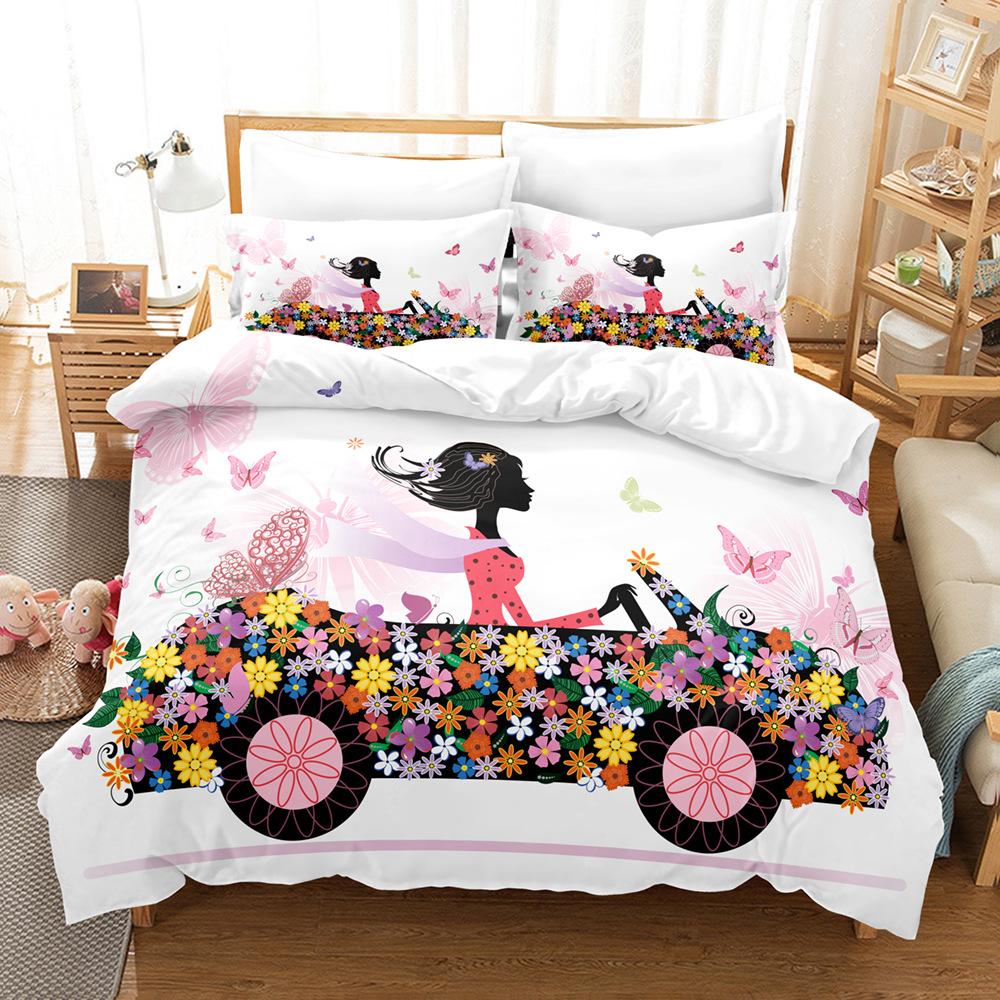 3D Single/Double Bed Flower Fairy Bedding Set Girl Room Duvet Cover 2/3pcs AU140 * 210 Full Size Children's Room Soft Home Textile