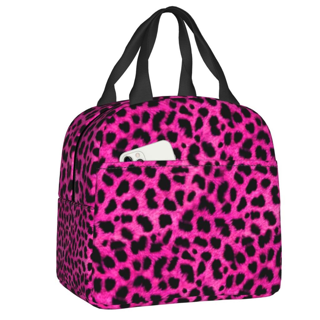Custom Leopard Print Portable Lunch Boxes Women Leakproof Animal Fur Pattern Cooler Thermal Food Insulated Lunch Bag Student