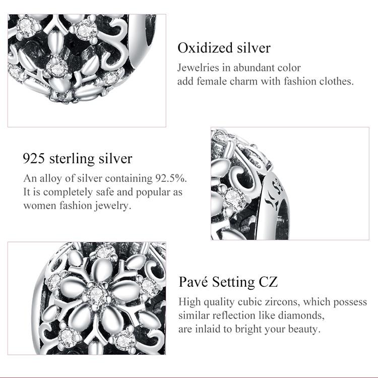 WOSTU Carved Snowflakes Pendant Charm Authentic 925 Sterling Silver Bead for 3MM Original Silver Bracelet Necklace Jewelry