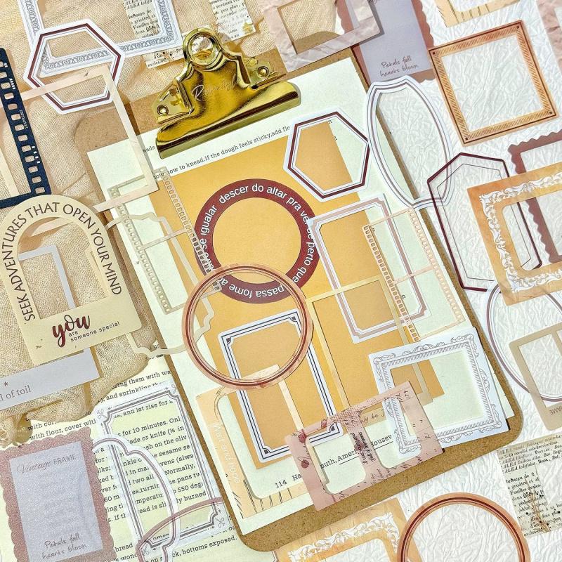 30-Piece Retro Hollow-out Border Stickers, Elegant Vintage Frame Designs with Intricate Cutouts, Self-Adhesive for Journal