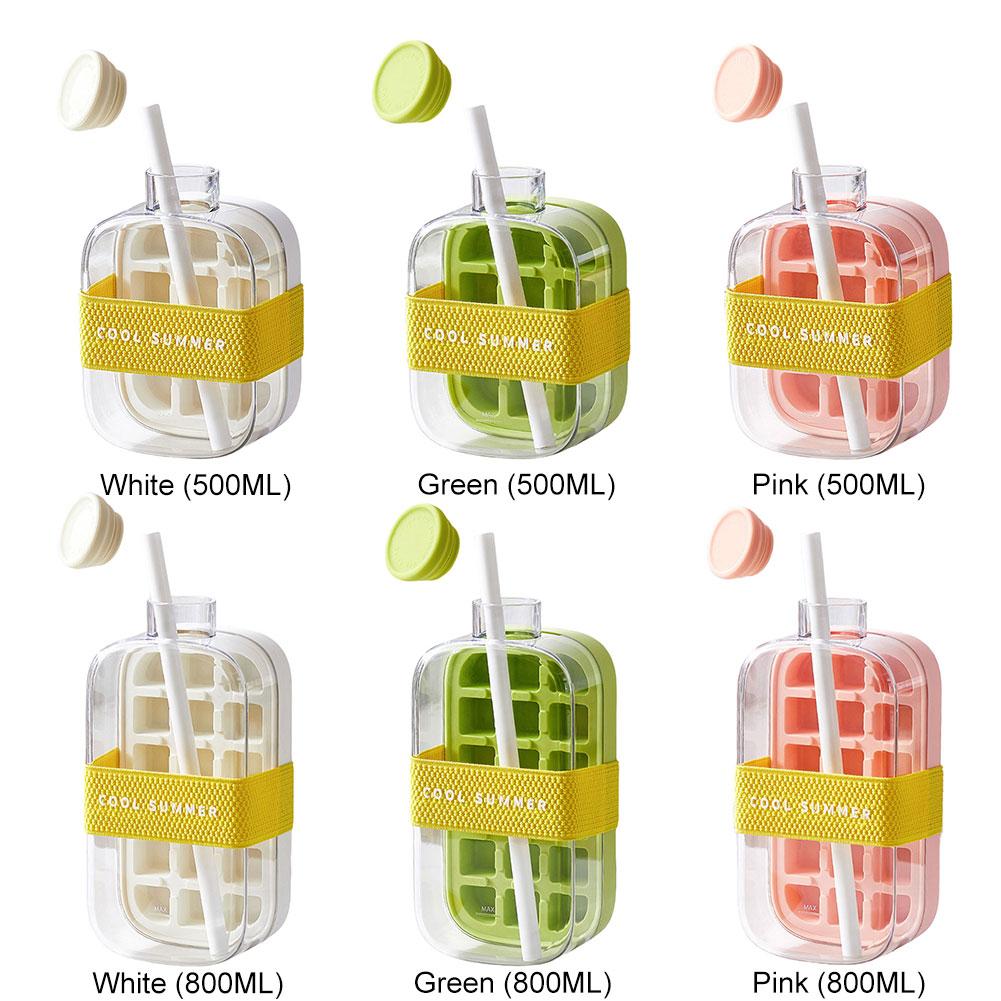 Ice Cube Tray With Straw 2-in-1 Ice-make Pressing Mould Silicone Ice Cube Tray Outdoor Beverage Cup Ice Drink Water Bottle