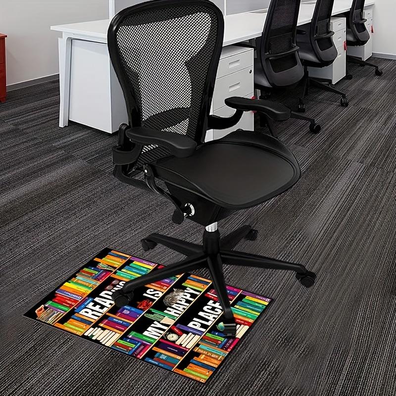1pc Bookshelf Design Office Chair Mat,Square Polyester Fiber Mat,Non,Ideal for Home Office Decor and Gifts,Reading is My Happy Place Theme,B