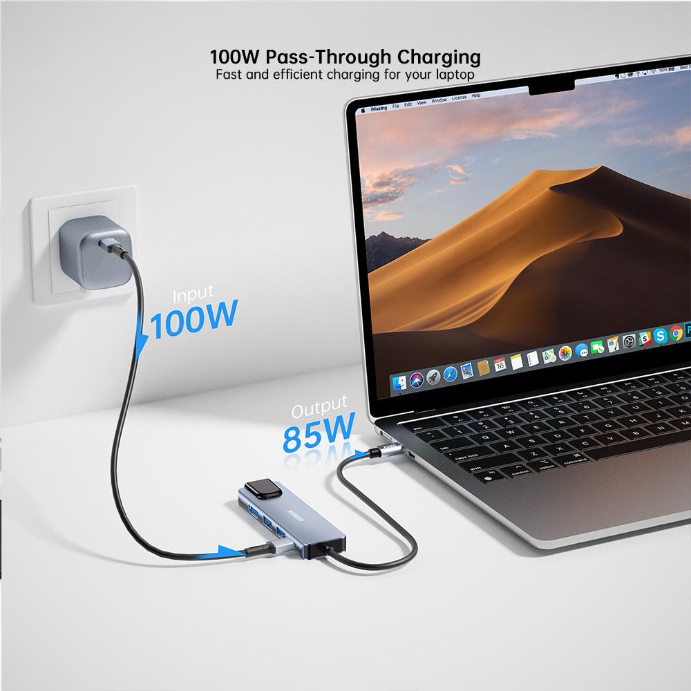 XUNDD XDDC-070 Multi-Port Adapter 5 in 1 USB-C Hub with 4K HD / Ethernet / PD Charging Ports