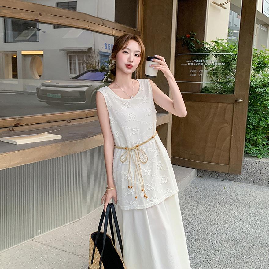 Lace Embroidery Two Sleeveless Vest Skirt Women's Summer New Thin Temperament Dress
