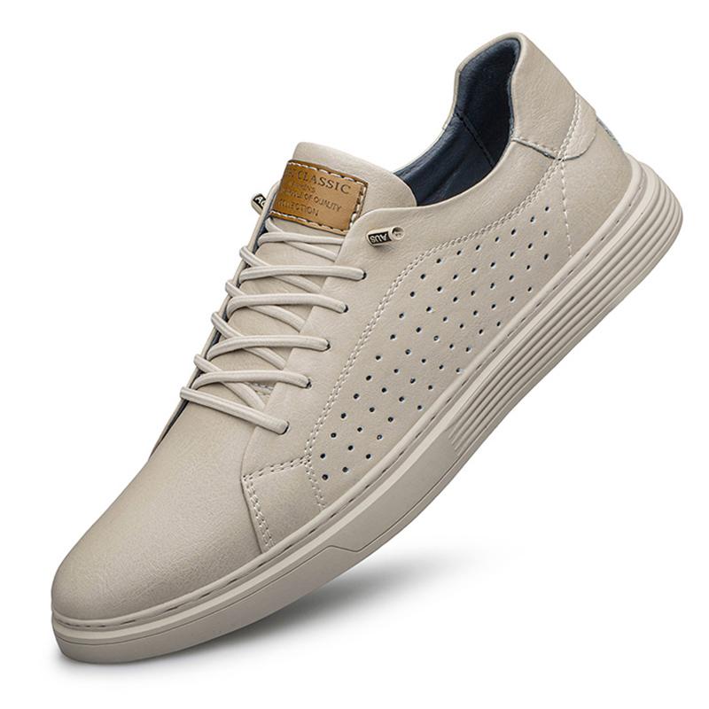 Men's Genuine Leather Casual Shoes White Lace Up Flats Shoes for Men Black Luxury Designer Sneakers Large Size: 36-47 Mo-43221