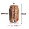 Pure Copper Hammered Design Water Pot Heavy Gauge with Brass Tap & Copper Glass & Stand, Storage & Serving Water, Volume- 5 Liters