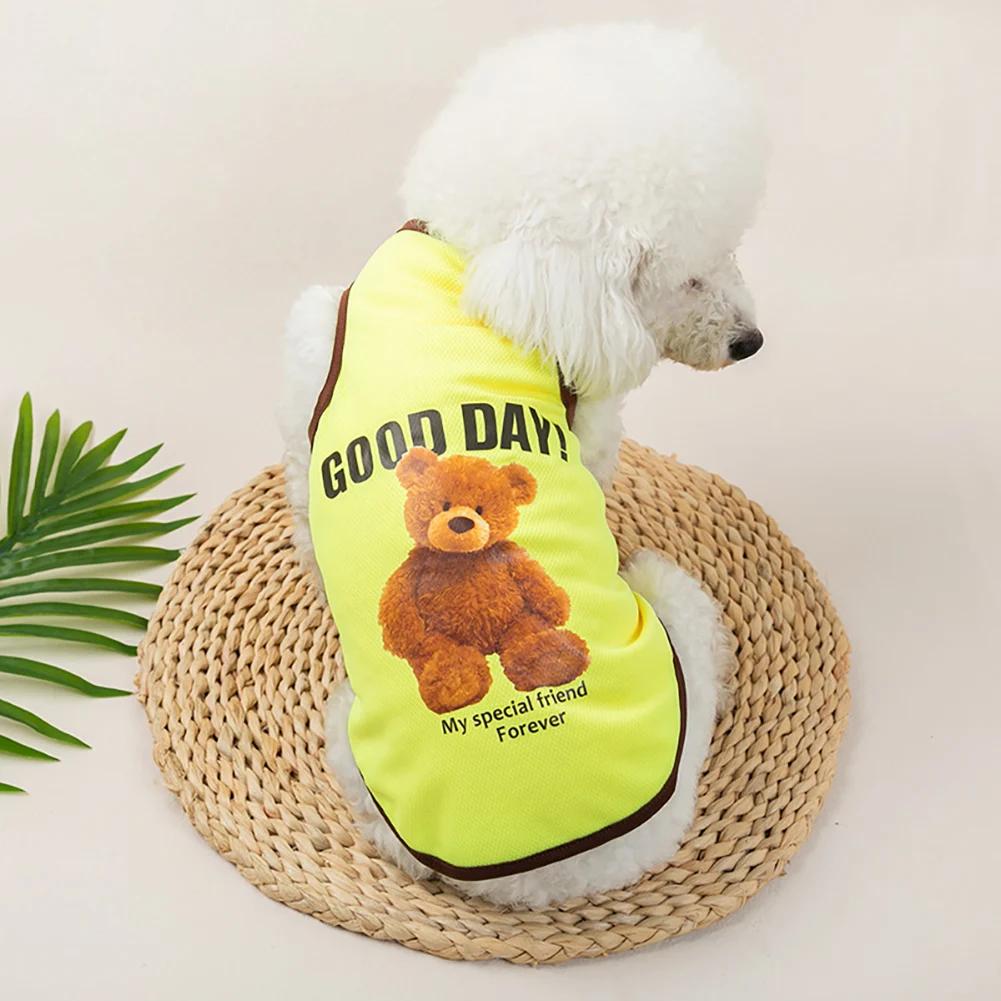 Spring  Dog Vest Thin Breathable Puppy Clothes Cute Bear Printed Cat T-shirt Sleeveless Chihuahua Pullover Pet Supplies