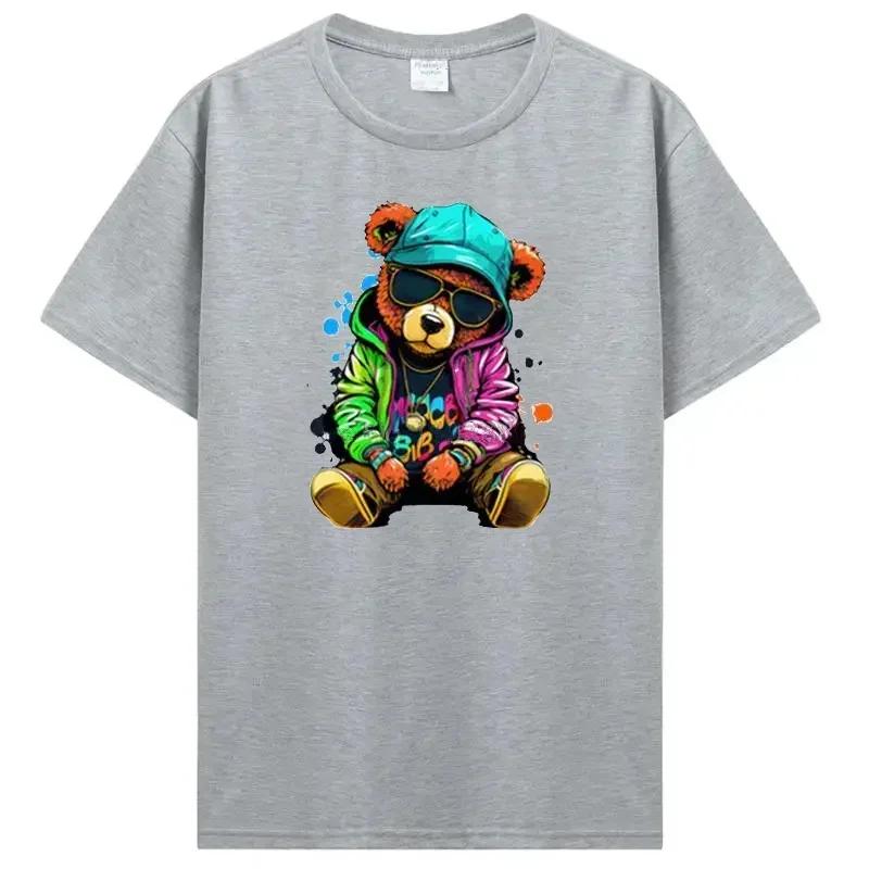 Футболка с изображением плюшевого мишки, играющего в бадминтон, хлопковая одежда, топы, графика, кавайная, для мужчин и женщин, с коротким рукавом, с принтом, модная уличная одежда
