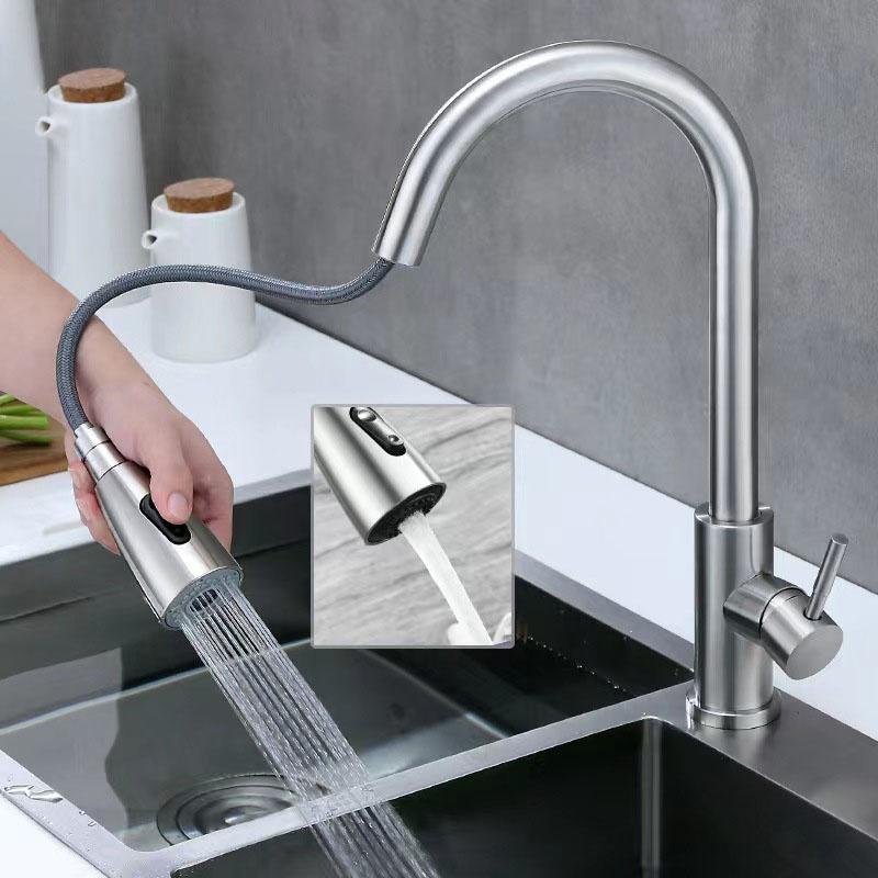 Stainless Steel Pull-out Hot and Cold Water Mixing Faucet for Kitchen, Vegetable Sink, Washbasin, and Bar Pull-out Faucet