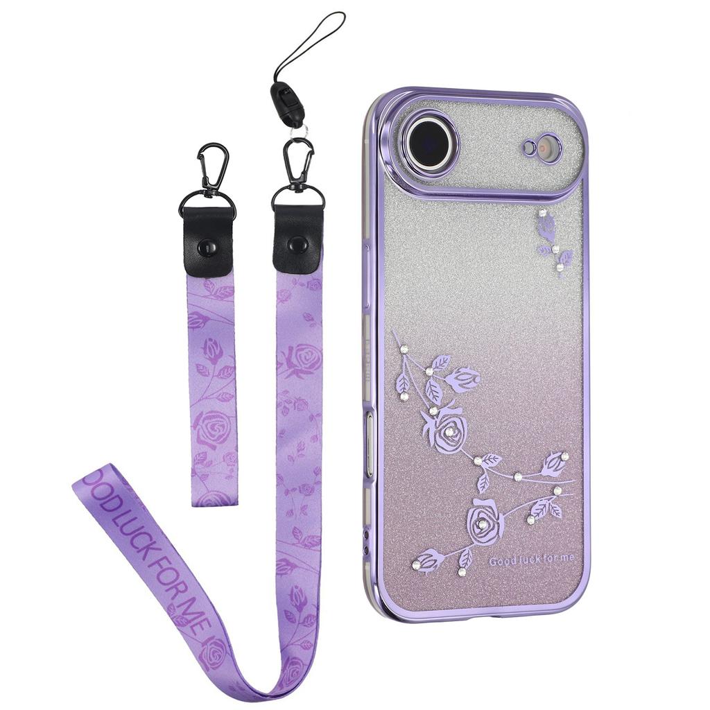 KADEM For iPhone 17 Air Case Flower Pattern TPU Gradient Phone Cover with Lanyards