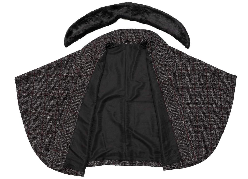 Японский стиль, мочалка, шерстяная смесь, новое [KYOETSU] пальто, накидка, пончо, воротник, 21, материал, женский (М, проверка)