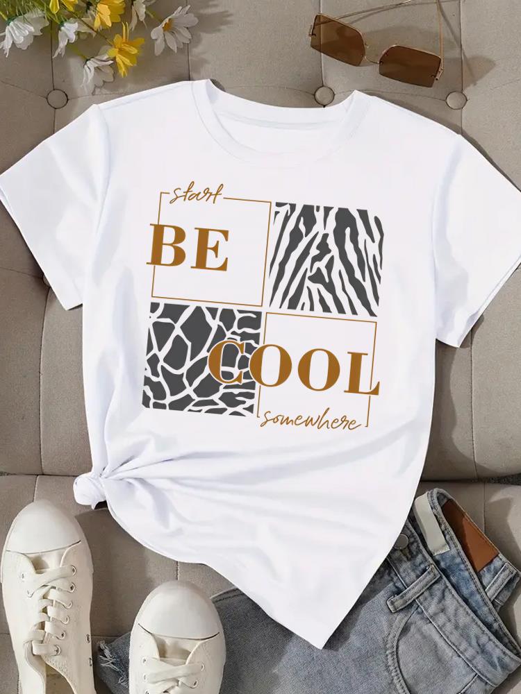 (Asian Size) letter leopard 90s Tee Top Clothing T Shirt Women Fashion Woman Print Female Short Sleeve Graphic T-shirts