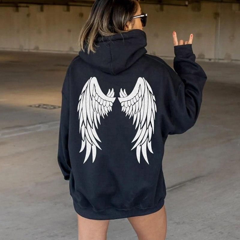 Wings Hoodie Women Hoody Sweatshirts Pullovers Quote Unisex Street Style Pure Cotton Aesthetic Top Jumper Fit Hoodies