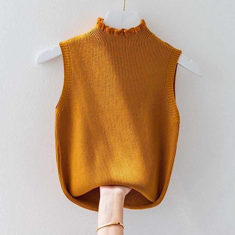 Knitted Vest Women Oversize Undershirt Sleeveless Tops Loose Sweater Vest Thickened Casual Solid Color Slim Fit Vest