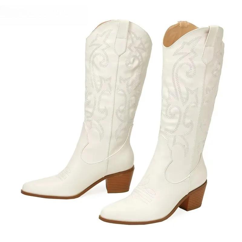 Модные женские ботфорты ручной работы с вышивкой, сексуальные высокие каблуки, ботфорты выше колена, женская обувь, остроносые, для стриптизерш, длинные ботфорты