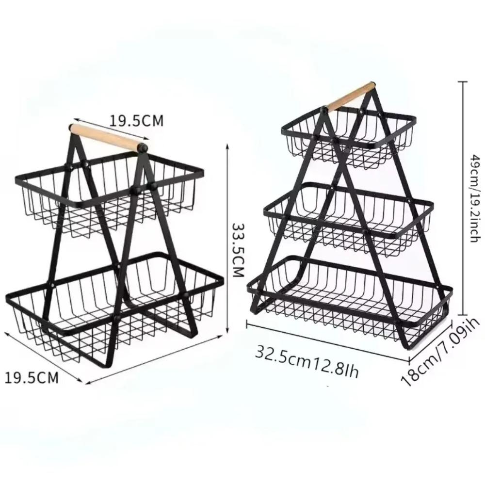 Wrought Iron Kitchen Rack Double-Layer Fruit Vegetable Basket Portable Handheld Desktop Storage Holder