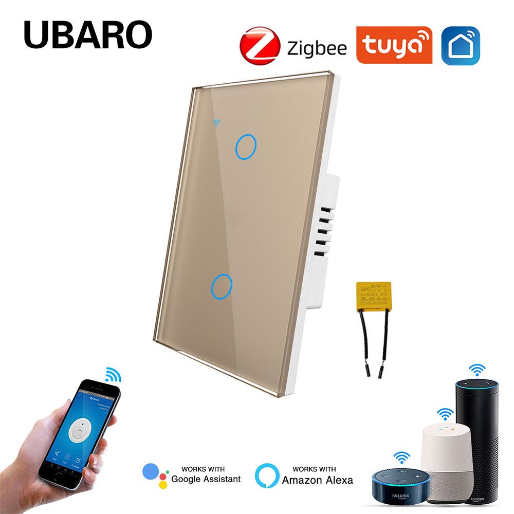 Умный стеклянный выключатель US Standard Zigbee с голосовым управлением Alexa, поддержкой приложения и настраиваемым одинарным выключателем (ноль-фаза)