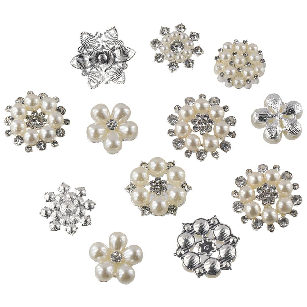 30 шт. Пуговицы-цветы с жемчугом и стразами 6 стилей Пуговица-цветок Блестящие пуговицы Домашнее украшение