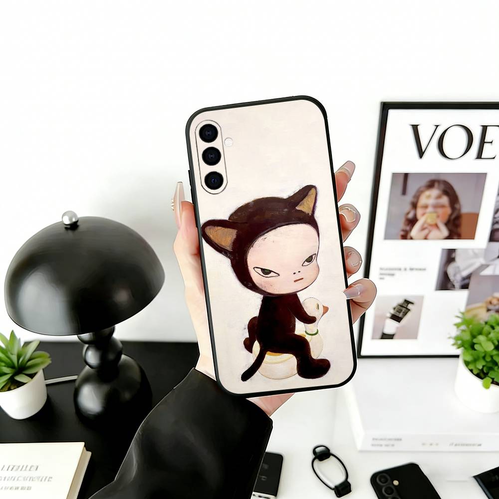 Искусство Японии Y-Yoshitomo Nara Чехол для телефона Samsung Galaxy A73,A72,A71,A70,A53,A52,A51, Мягкий силиконовый черный чехол