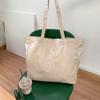 Elegant Pearl Beige Bow Tote Bag Lovely Embroidered Canvas School Bag For Girls