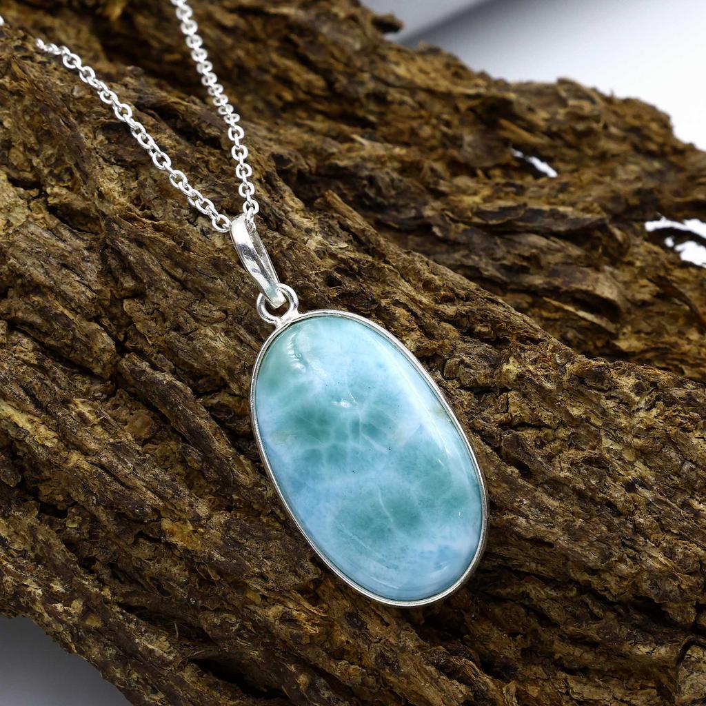 Ожерелье из натурального камня Ларимар, подарок для нее, ожерелье в стиле бохо, серебро 925 пробы, ожерелье ручной работы, подарок по случаю дня рождения
