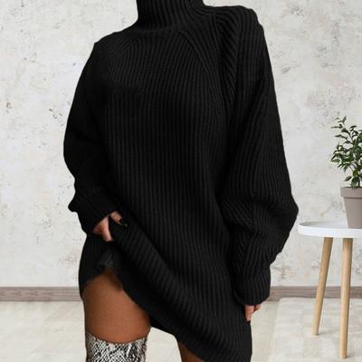 Yousheng Женское осеннее платье-свитер с высоким воротником, большого размера, с кабельной вязкой, с длинным рукавом, короткое платье, повседневный пуловер, мини-платье