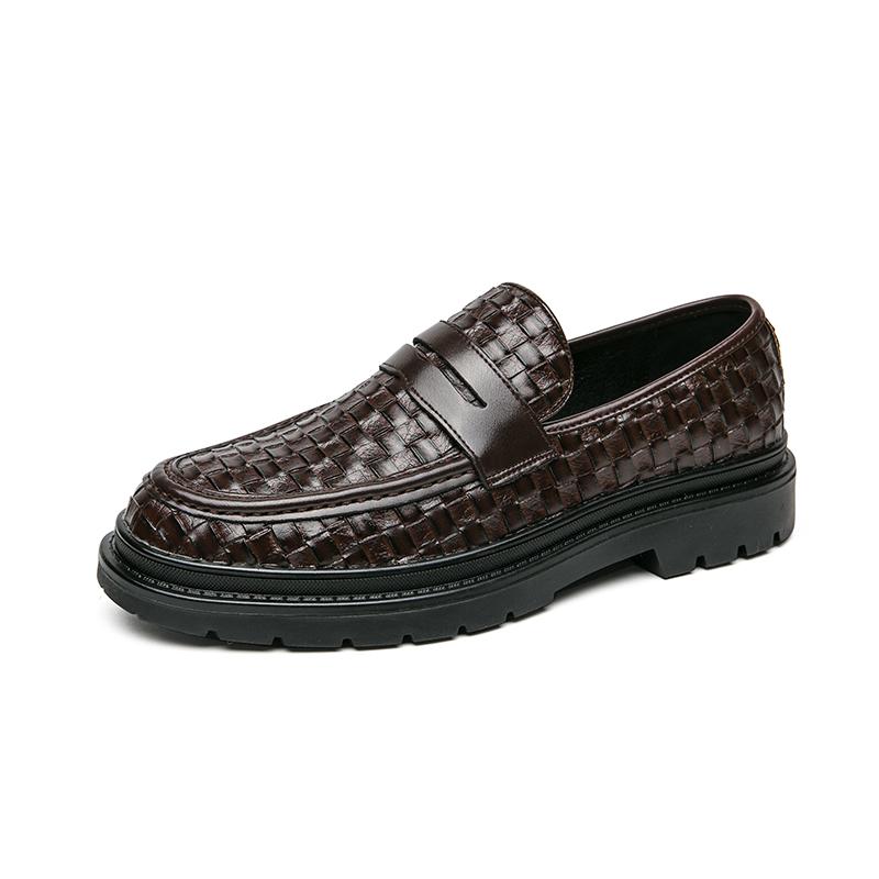 Spring Woven Leather Shoes Black Loafers Men's Luxury Brand Shoes High Quality Moccasin Leather Soft-soled Shoes Casual Shoes