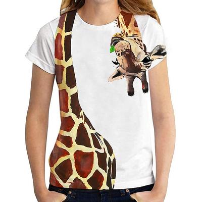 Женская летняя футболка, футболка с короткими рукавами с принтом жирафа, повседневный топ с принтом
