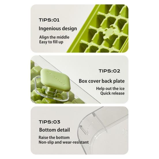Форма для льда с лопаткой и контейнером, штабелируемая форма для льда для морозильника, легкосъемное силиконовое дно, дизайн с нажатием в одно касание, льдогенератор для напитков, кофе, коктейлей