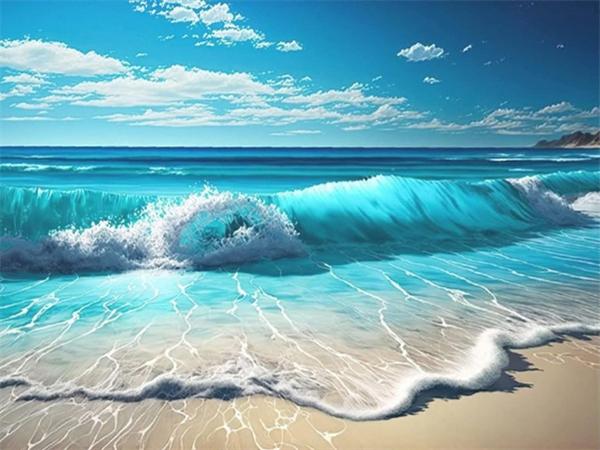 Полная квадратная круглая алмазная живопись, волна, морской пейзаж, домашний декор, вышивка, мозаика, пляжный пейзаж, подарок ручной работы