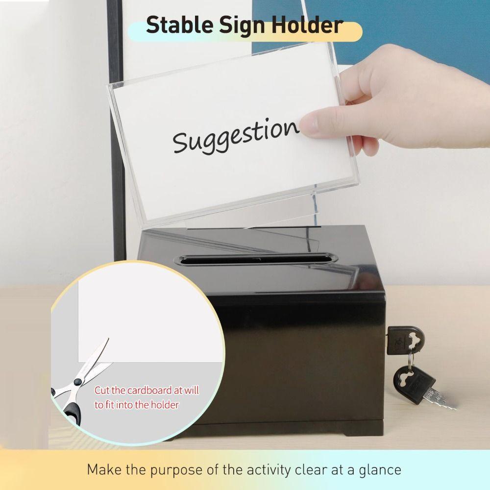 Solid Suggestion Box With Lock and Sign Holder Donation Box Plastic Container Tip Jar Charity
