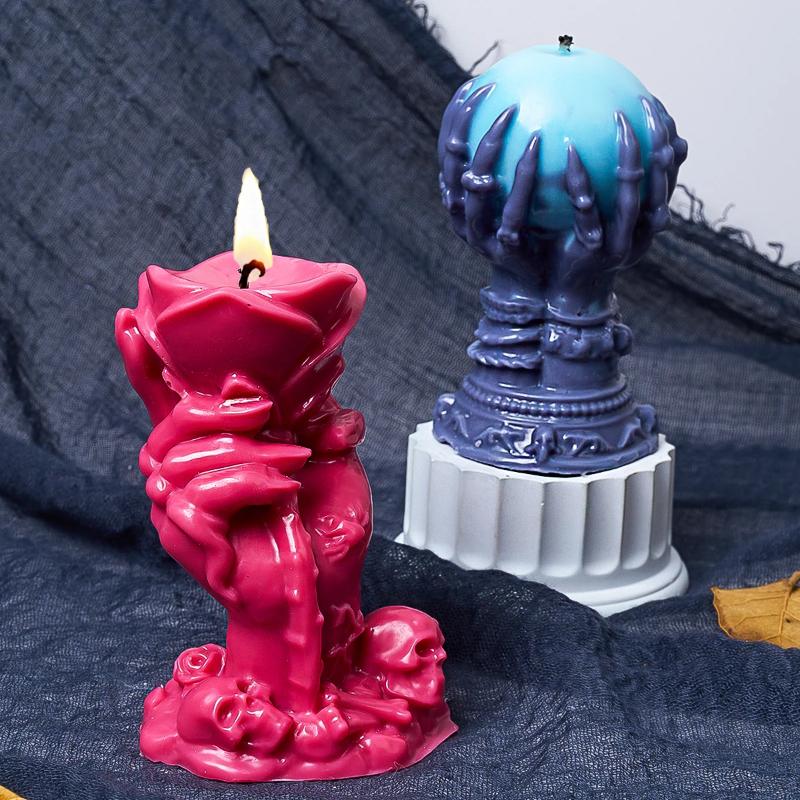 3D Силиконовая форма для свечи в виде руки ведьмы, когтя призрака, шара из роз, черепа на Хэллоуин, для изготовления восковых поделок, для домашнего декора и DIY проектов