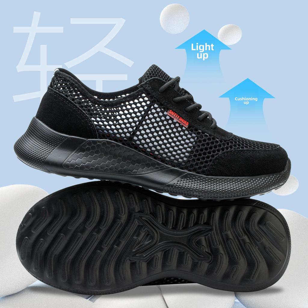 summer safety shoes black breathable mesh work shoes lightweight safety sneaker for men steel toe safety boots for women ladies