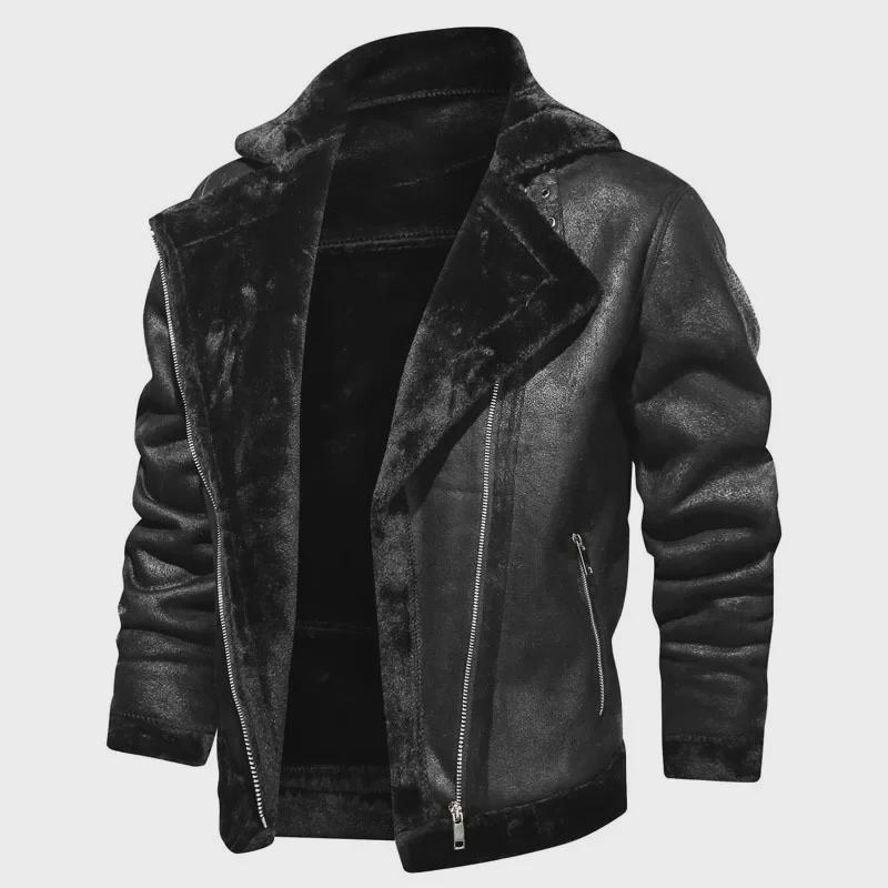 Men's Lamb Fur Leather Jacket - Thick, Warm Motorcycle Coat, Casual Large Size for Europe and America.